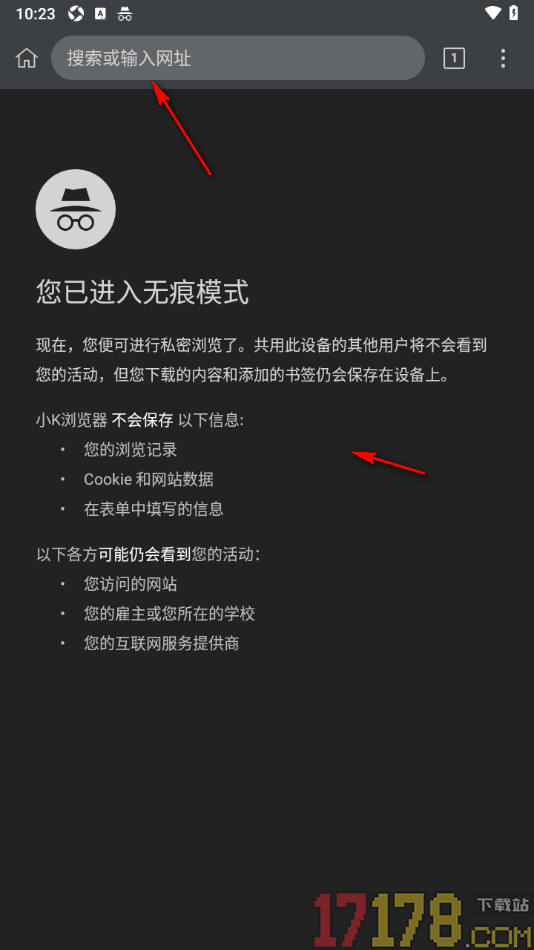 小k浏览器手机版设置打开新的无痕式标签页访问内容的方法