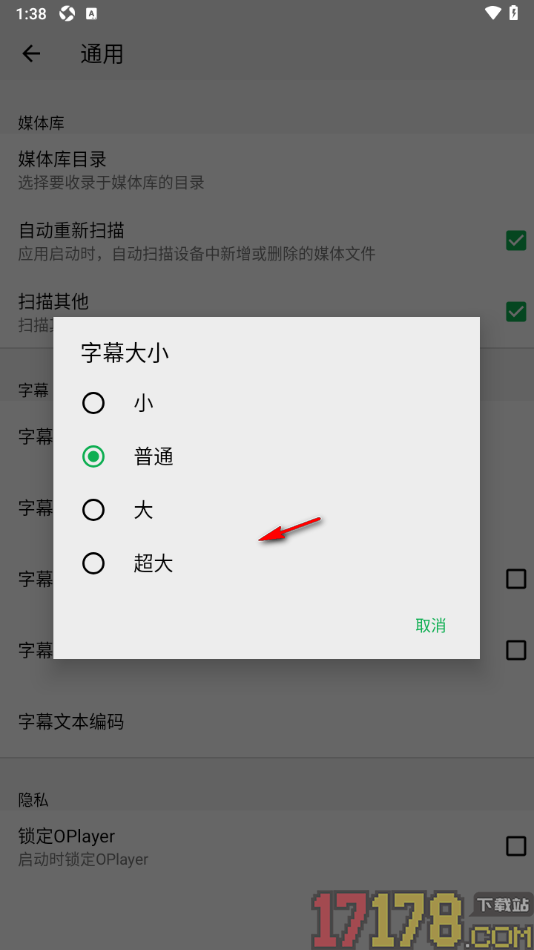 播放器OPlayer手机版设置更改字幕大小的方法