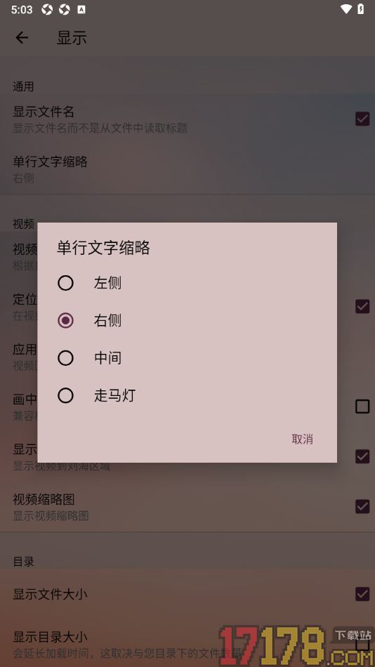 播放器OPlayer手机版设置更改单行文字缩略在中间的方法