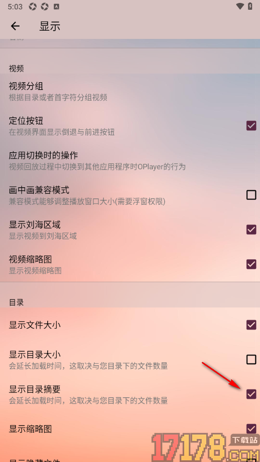 播放器OPlayer手机版设置不显示目录摘要的方法